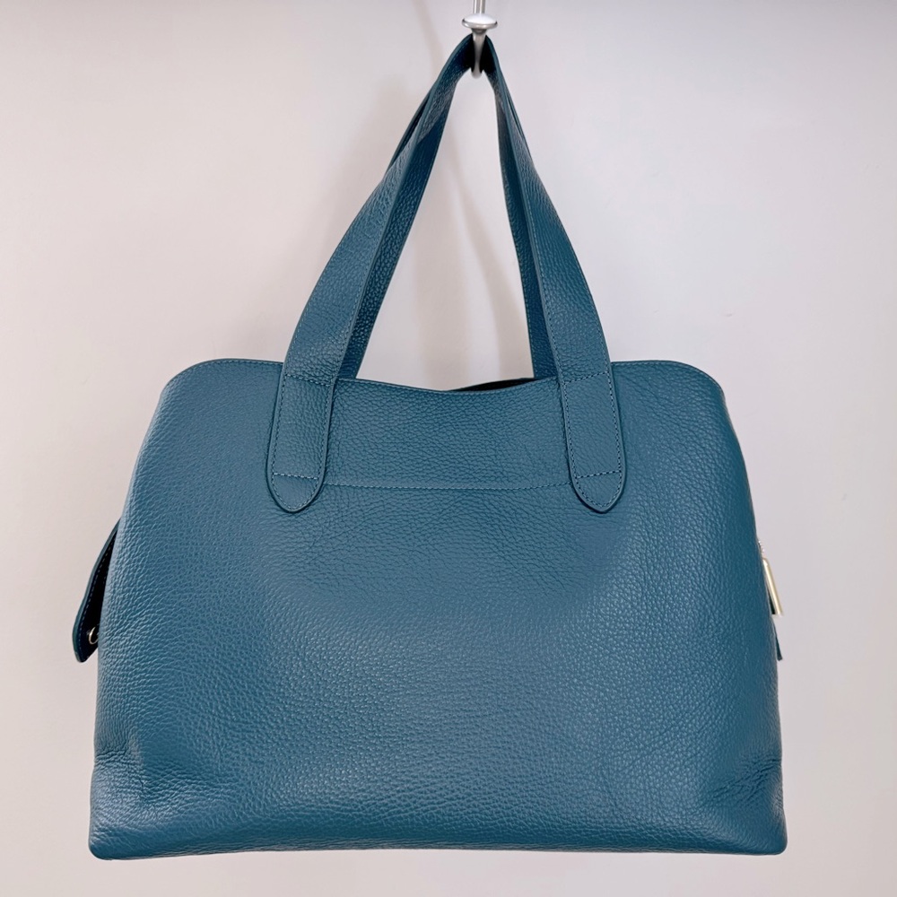 Cuyana Teal Leather Shoulder Bag